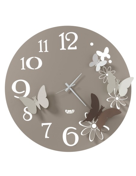Arti & Mestieri - Orologio da parete particolare Butterfly Flowers grande Diametro-sabbia/br 60 cm