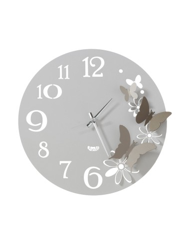 Arti & Mestieri - Orologio da parete particolare Butterfly Flowers piccolo Diametro-bianco marmo/sa/br/av 45 cm
