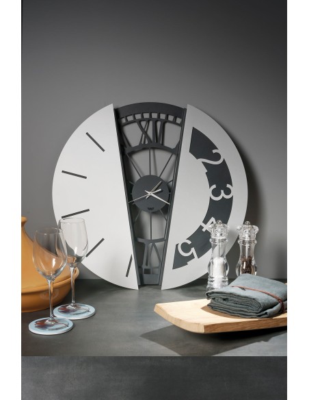 Arti & Mestieri - Orologio da parete di design composto Metamorphosi-nero/bianco marmo/alluminio 50 cm di diametro