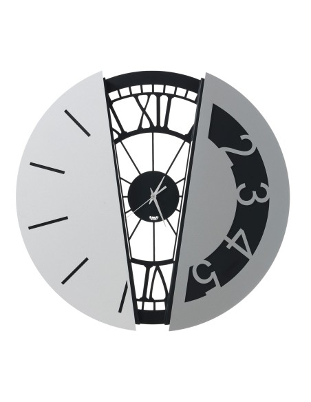 Arti & Mestieri - Orologio da parete di design composto Metamorphosi-nero/bianco marmo/alluminio 50 cm di diametro