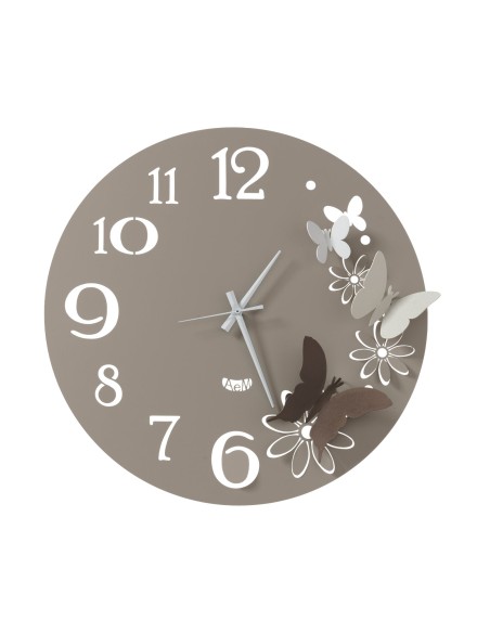 Arti & Mestieri - Orologio da parete particolare Butterfly Flowers piccolo Diametro-sabbia/br/av 45 cm