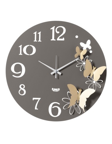 Arti & Mestieri - Orologio da parete particolare Butterfly Flowers piccolo-Diametro-fango/oro laccato 45 cm