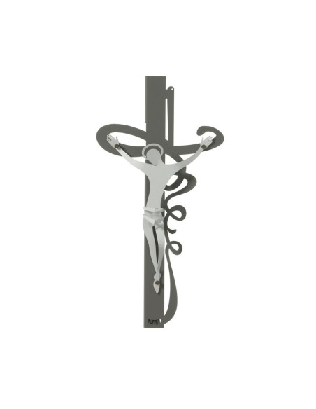 Arti & Mestieri - Arte sacra in ferro Crocifisso piccolo da parete Ricciolo fango/avorio 23 x 45 cm di altezza