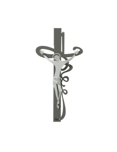 Arti & Mestieri - Arte sacra in ferro Crocifisso piccolo da parete Ricciolo fango/avorio 23 x 45 cm di altezza