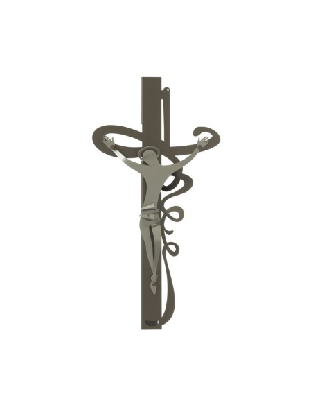 Arti & Mestieri - Arte sacra in ferro Crocifisso piccolo da parete Ricciolo-sabbia/bronzo 23 x 45 cm di altezza