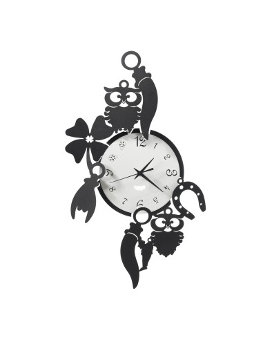 Arti & Mestieri - Orologio da parete di design portafortuna Good Luck-32 x-nero/bianco marmo 52 cm di altezza