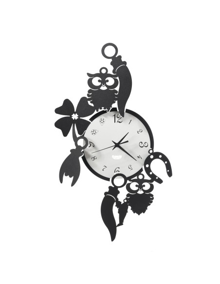 Arti & Mestieri - Orologio da parete di design portafortuna Good Luck-32 x-nero/bianco marmo 52 cm di altezza