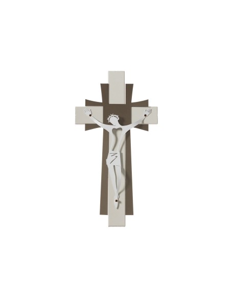 Arti & Mestieri - Arte sacra in ferro Crocifisso piccolo da parete-avorio/bronzo/bianco marmo