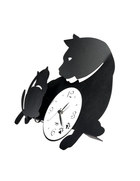 Arti & Mestieri - Orologio di design da parete Mamma Gatta-nero/bianco marmo 38 X 27 cm di altezza