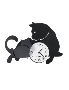 Arti & Mestieri - Orologio di design da parete Mamma Gatta-nero/bianco marmo 38 X 27 cm di altezza