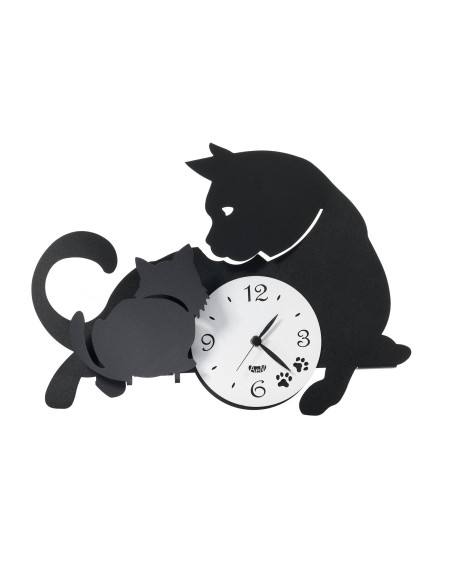 Arti & Mestieri - Orologio di design da parete Mamma Gatta-nero/bianco marmo 38 X 27 cm di altezza
