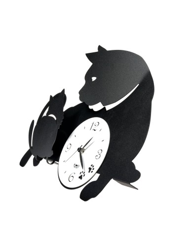 Arti & Mestieri - Orologio di design da parete Mamma Gatta-nero/bianco marmo 38 X 27 cm di altezza