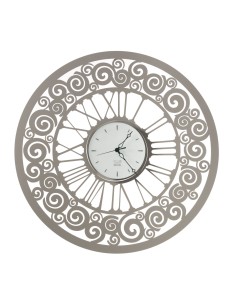 Arti & Mestieri - Orologio da parete Rococò in ferro con numeri romani e riccioli decorativi di colore fango 70x70 cm