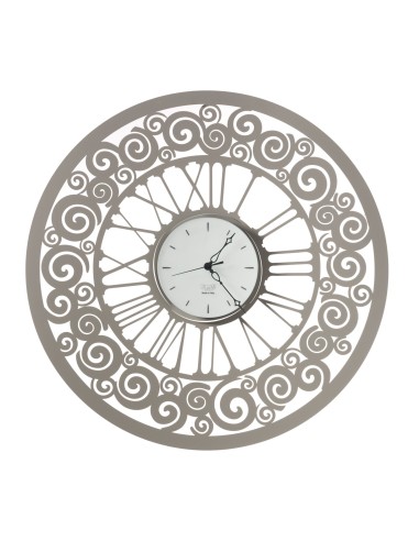 Arti & Mestieri - Orologio da parete Rococò in ferro con numeri romani e riccioli decorativi di colore fango 70x70 cm