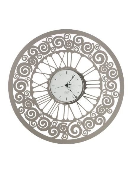 Arti & Mestieri - Orologio da parete Rococò in ferro con numeri romani e riccioli decorativi di colore fango 70x70 cm