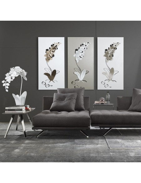 Arti & Mestieri - Pannello Decorativo Moderno Orchidea colore Bianco e sabbia in ferro 100 x 50 h cm