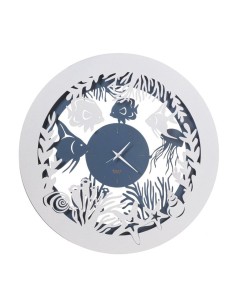 Arti & Mestieri - Orologio da parete di design con pesciolini Nettuno-50 cm di diametro-azzurro/bianco marmo