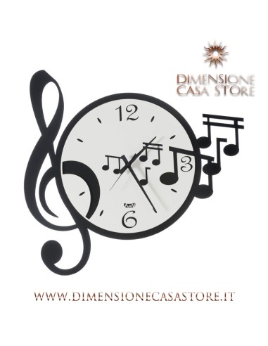 Arti & Mestieri - Orologio da parete di design con chiave e note musicali Musica-50 x-nero/bianco 47 cm di altezza