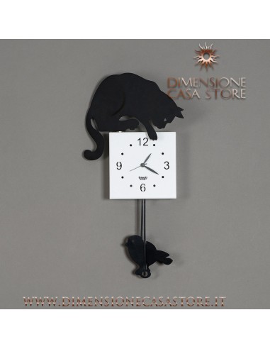 Arti & Mestieri - Orologio a pendolo moderno Hunter Cat nero-26 x 7 x 49 cm di altezza