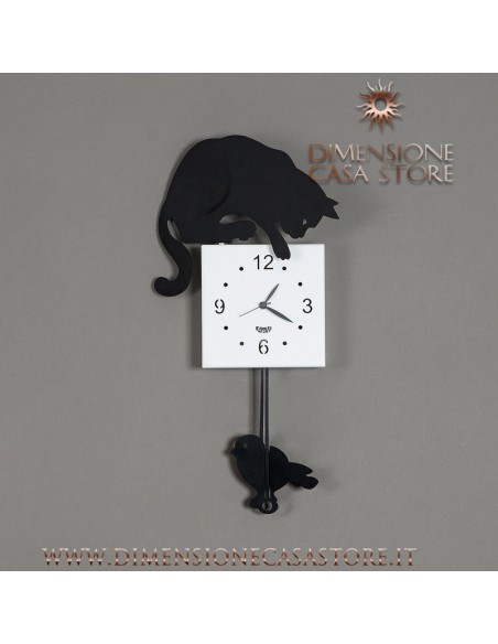 Arti & Mestieri - Orologio a pendolo moderno Hunter Cat nero-26 x 7 x 49 cm di altezza