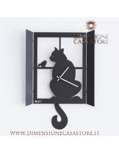 Arti & Mestieri - Orologio a pendolo moderno Gatto alla Finestra nero-32 x 47 cm di altezza 2