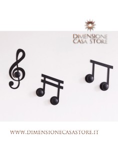Arti & Mestieri - Set Appendiabiti a muro di design Note Musicali (3pz)-12 x-nero 30 cm di altezza + 2(20 x 20)