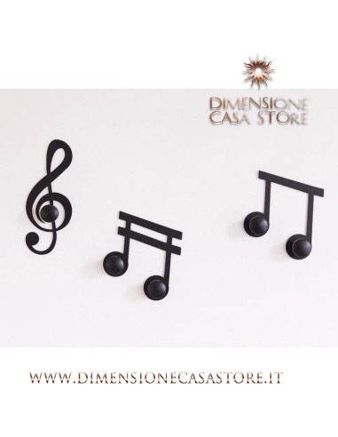 Arti & Mestieri - Set Appendiabiti a muro di design Note Musicali (3pz)-12 x-nero 30 cm di altezza + 2(20 x 20)