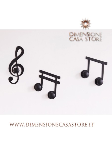 Arti & Mestieri - Set Appendiabiti a muro di design Note Musicali (3pz)-12 x-nero 30 cm di altezza + 2(20 x 20)