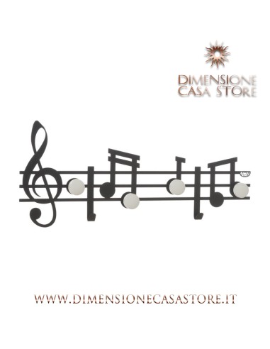 Arti & Mestieri - Appendiabiti in ferro da parete con note musicali Musica-70 x-nero 30 cm di altezza