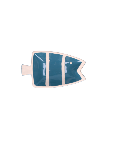 Rituali Domestici - Rituali Domestici - Linea Pelagicoillogico Piatto Pesce a Blu Righe Bianche in Stoneware 23,3x14xh 4,5 Cm