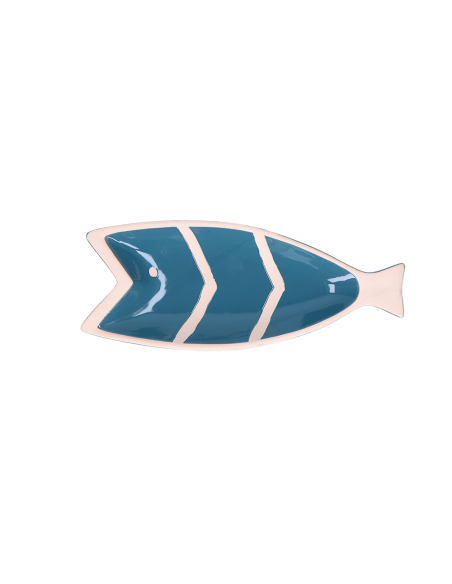 Rituali Domestici - Rituali Domestici - Linea Pelagicoillogico Piatto Pesce B Blu Righe Bianche in Stoneware 30,5x12,5xh 3 Cm