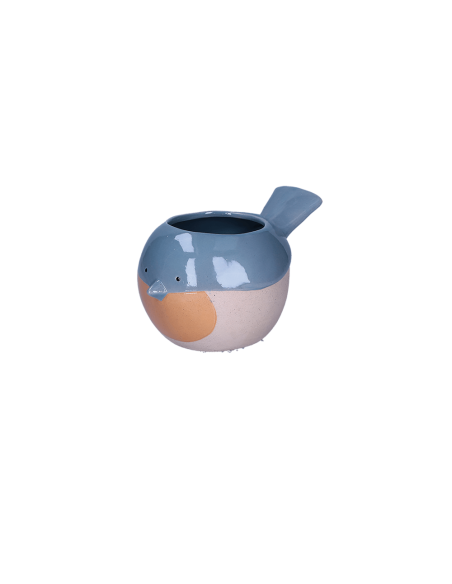 Rituali Domestici - Rituali Domestici - Linea Prezzemolo Uccellino Cachepot Blu/arancio in Stoneware 18,7x13xh 10 Cm