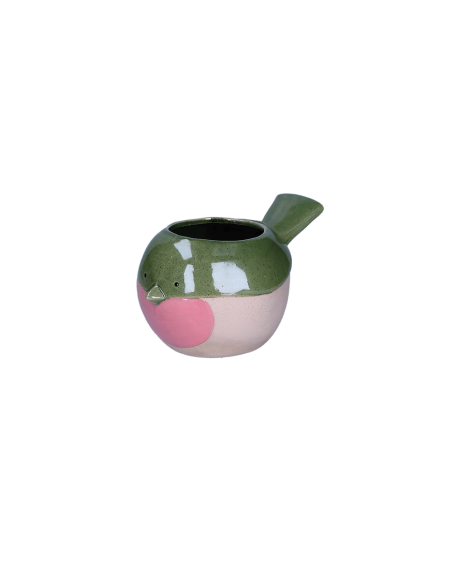 Rituali Domestici - Rituali Domestici - Linea Prezzemolo Uccellino Cachepot Rosa/verde in Stoneware 18,7x13xh 10 Cm