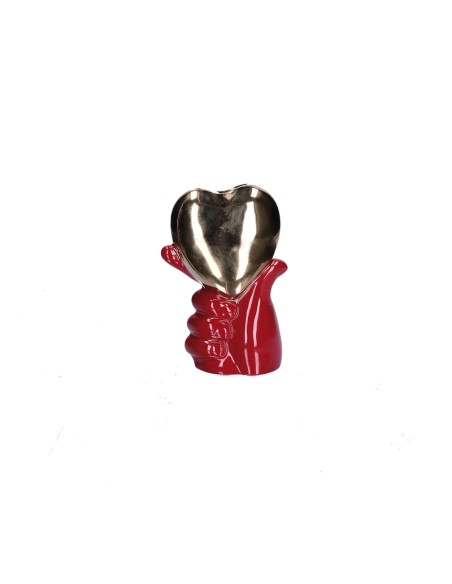 Rituali Domestici - Rituali Domestici - Linea ''pensami'' Vaso Cuore in Mano Rosso e Oro in Stoneware 11x7xh 16 Cm
