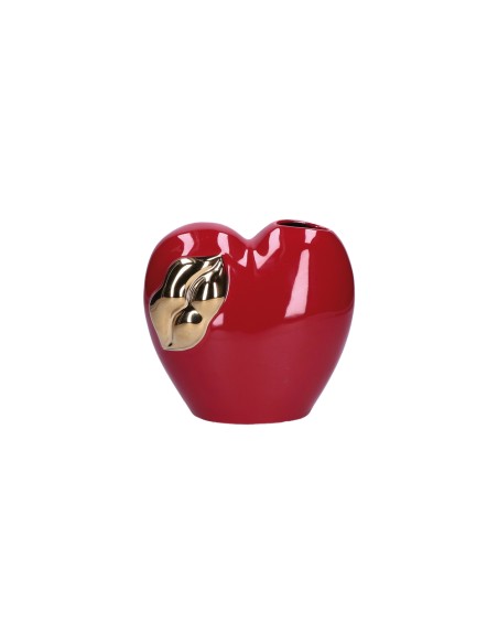 Rituali Domestici - Rituali Domestici - Linea ''pensami'' Vaso Cuore con Bocca Rosso e Oro in Stoneware 16x9xh 15 Cm