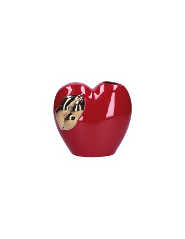 Rituali Domestici - Rituali Domestici - Linea ''pensami'' Vaso Cuore con Bocca Rosso e Oro in Stoneware 16x9xh 15 Cm