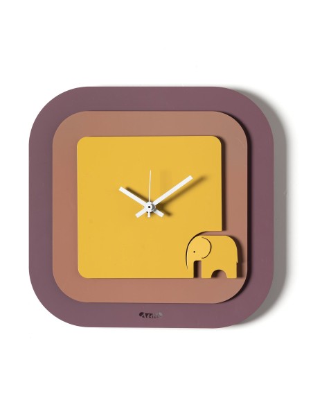 Arti & Mestieri - Orologio da parete moderno Tino-24x24h cm-ametista/mocha/ocra
