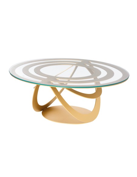 Arti & Mestieri - Tavolino In Ferro E Vetro Optical Ovale colore Oro trasparente in ferro e vetro 80 x 32 x 58h cm