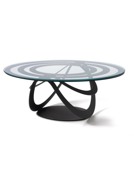 Arti & Mestieri - Tavolino in ferro e vetro Optical ovale-80 x-nero 58 x 32h cm