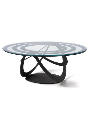 Arti & Mestieri - Tavolino in ferro e vetro Optical ovale-80 x-nero 58 x 32h cm