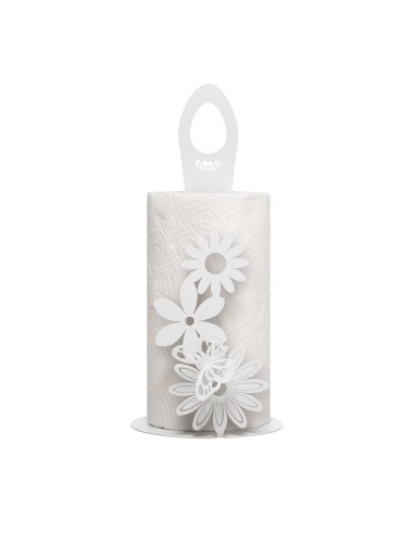 Arti & Mestieri - Porta rotoli da cucina Margherite-Diametro-bianco marmo 15 x 33 cm di altezza