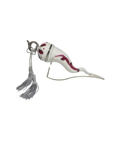 Sharon Italia - Corno in porcellana decorato amaranto e argento con supporto in plex