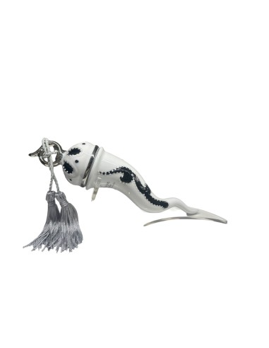 Sharon Italia - Corno in porcellana decorato nero e argento con supporto in plex