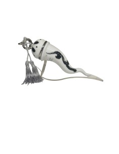 Sharon Italia - Corno in porcellana decorato nero e argento con supporto in plex