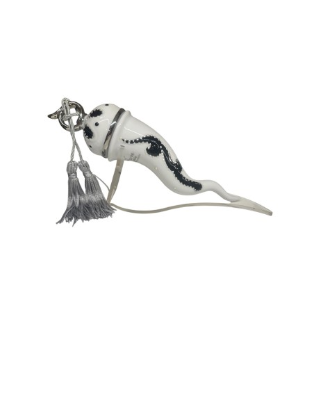 Sharon Italia - Corno in porcellana decorato nero e argento con supporto in plex
