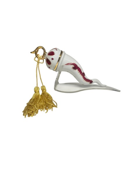 Sharon Italia - Corno in porcellana decorato amaranto e oro con supporto in plex