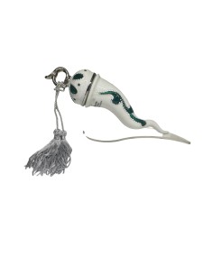 Sharon Italia - Corno in porcellana decorato verde e argento con supporto in plex