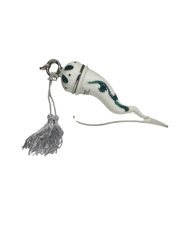 Sharon Italia - Corno in porcellana decorato verde e argento con supporto in plex