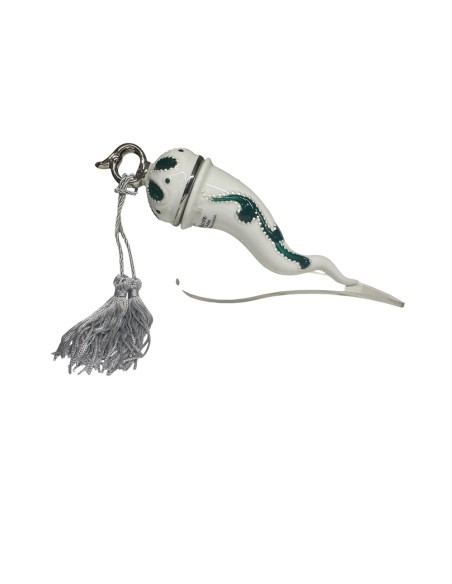 Sharon Italia - Corno in porcellana decorato verde e argento con supporto in plex