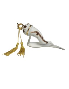Sharon Italia - Corno in porcellana decorato tortora e oro con supporto in plex